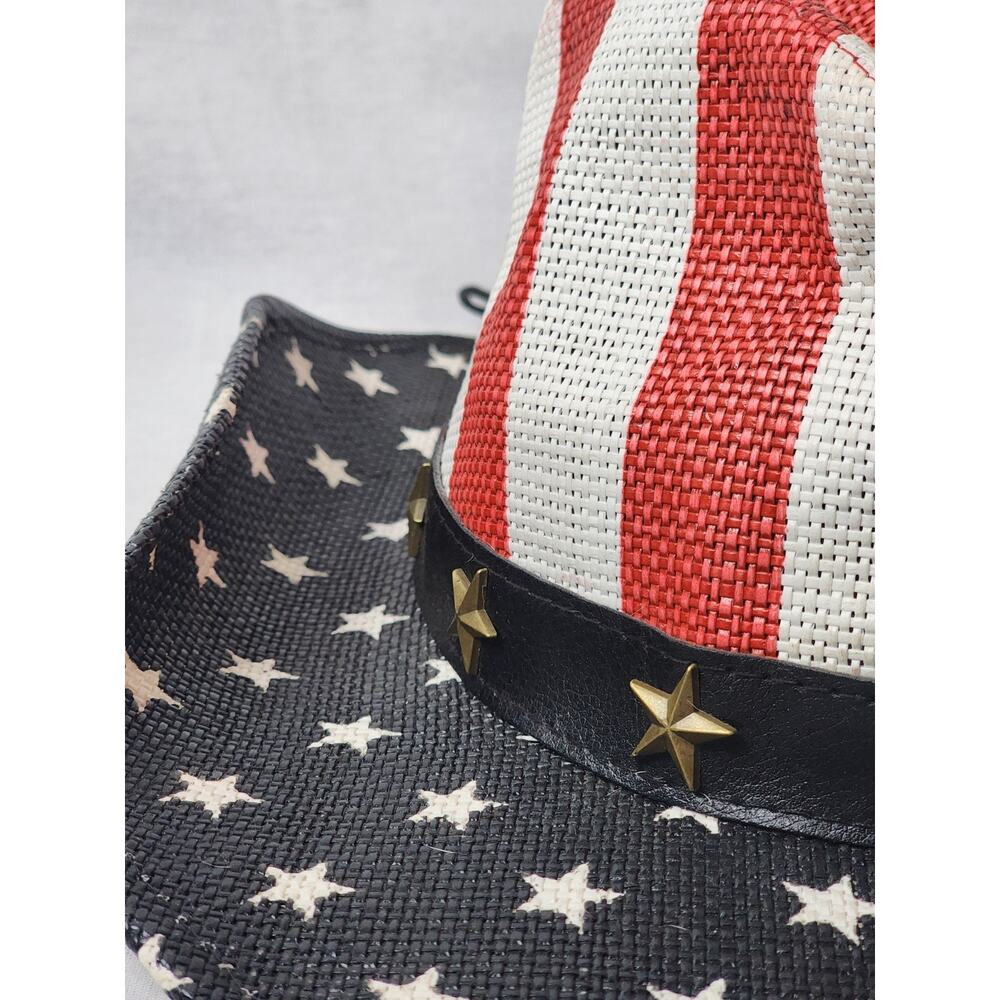 USA Western Cowboy Hat Straw Brim Classic American Flag Paper Hat Caps - Picture 3 of 9